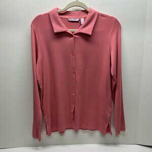 Anybody Long Sleeve Top Collared Rib Button Front -ROSE A367698 VARIOUS SIZES